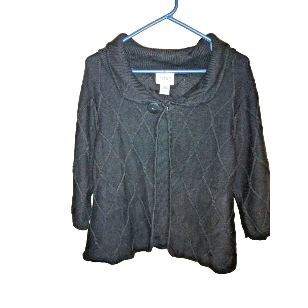 "Jenny" single button sweater diamond knit large teachercore black medium weight